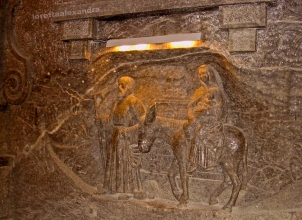 Rock salt wall carving inside the chapel - all carved by miners, on their own time, after work hours