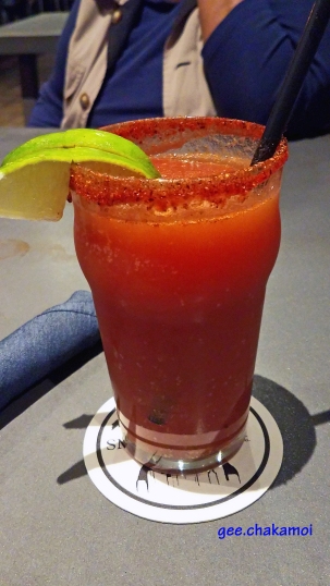 Lager, tomato juice, lime, Worcestershire sauce, hot sauce.